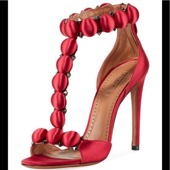 ALAIA Paris Bombé Rouge Pompei Satin Sandal Sz 6.5 - Picture 2 of 12